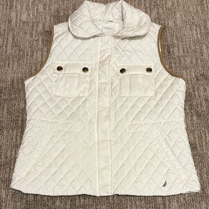 Nautica White Quilted Vest with Gold Accents